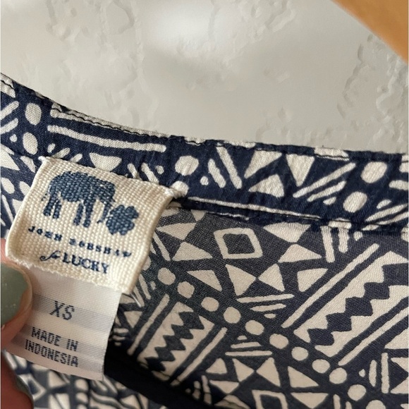 John Robshaw for Lucky Brand| Boho Geometric Pattern Navy Long Sleeve Blouse••• - Picture 7 of 9